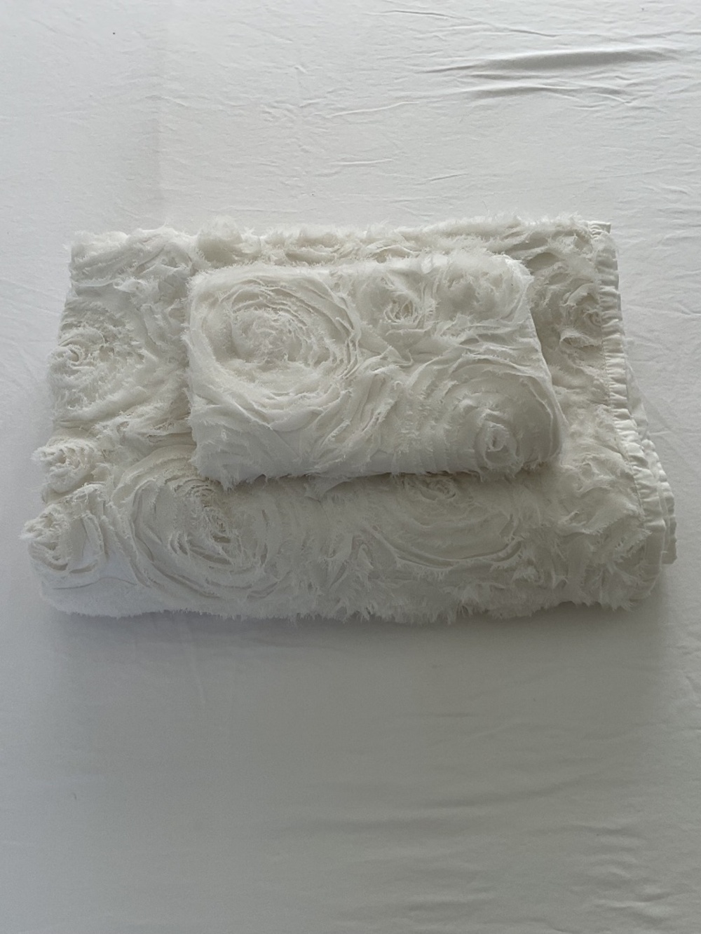 RH Restoration Hardware White Chiffon Floral Throw Blanket & Pillow Cover Sham